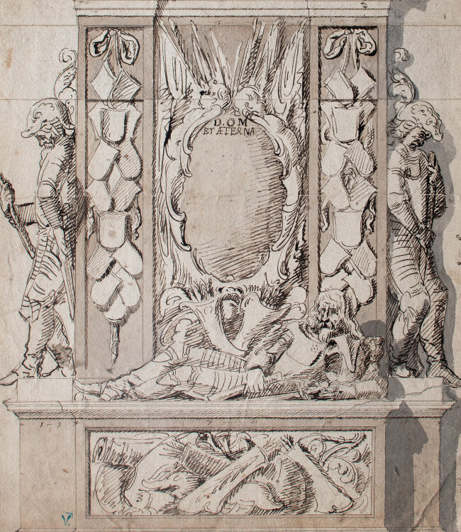 unbekannt - Entwurf für ein repräsentatives Grabmonument - vor 1700 - lavierte Tuschezeichnung