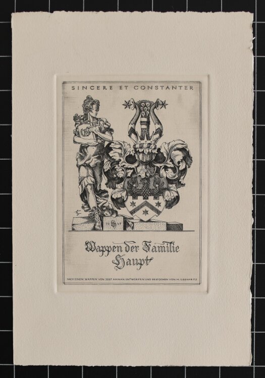 Heinrich Ilgenfritz - Wappen für die Familie Haupt, nach Jost Amman - 1947 - Stahlstich