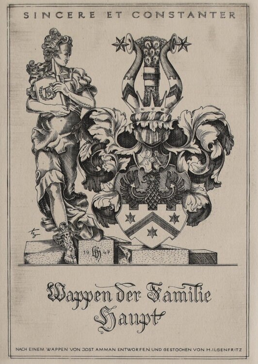 Heinrich Ilgenfritz - Wappen für die Familie Haupt, nach Jost Amman - 1947 - Stahlstich