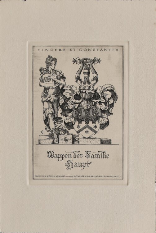 Heinrich Ilgenfritz - Wappen für die Familie Haupt, nach Jost Amman - 1947 - Stahlstich