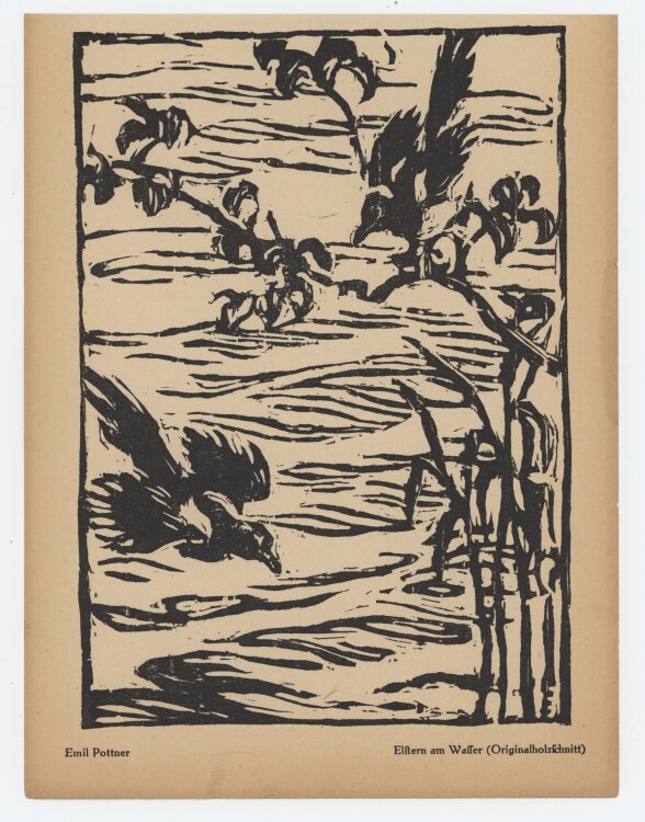 Emil Pottner - Elstern am Wasser - 1922 - Holzschnitt
