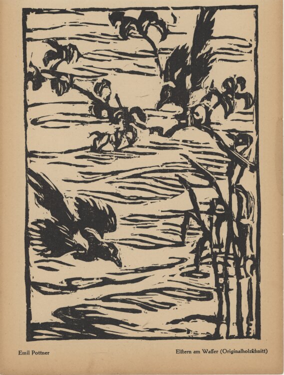 Emil Pottner - Elstern am Wasser - 1922 - Holzschnitt