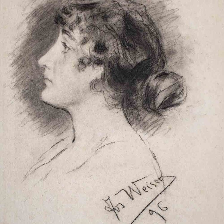 Joseph Emanuel Weiser - Weibliches Bildnis - 1896 - Kohlezeichnung