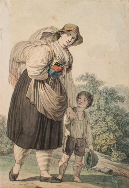 Josef Anton Kapeller - Das Weib des wandernden Tirolers - 1803 - Aquarellierte Radierung