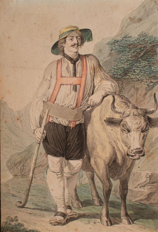 Josef Anton Kapeller - Alpenhirt aus dem Ötztal in Tirol - 1803 - Aquarellierte Radierung