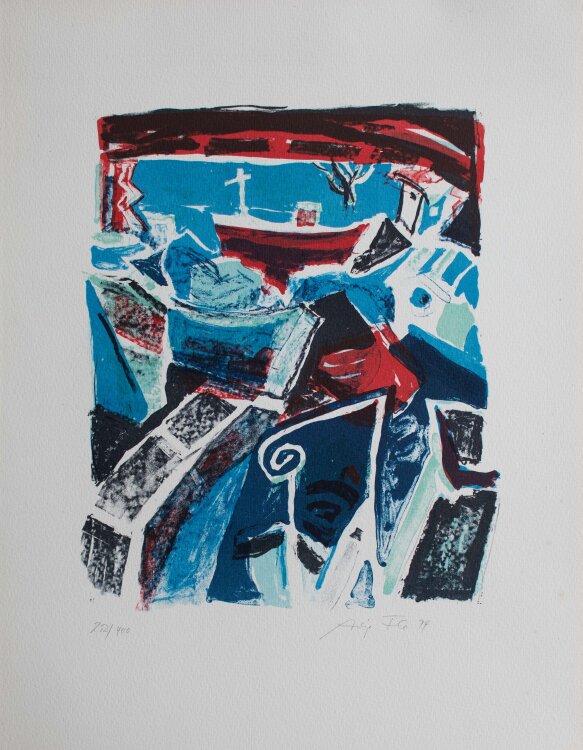 Antje Fretwurst-Kolberg - Kähne im Humboldthafen - 1994 - Offsetlithografie