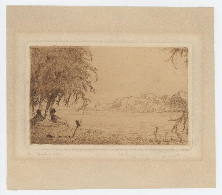 Bruno Goldschmitt - Am Untersee (Bodensee) - 1900-1905 - Radierung in Braun mit Plattenton