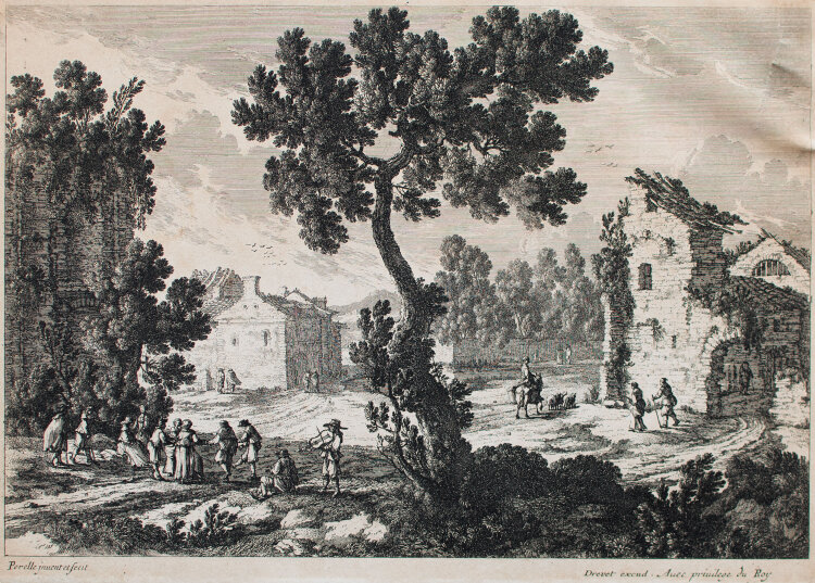 Gabriel Perelle - Landschaft mit Ruine und Tanzenden - 1623-1677 - Radierung