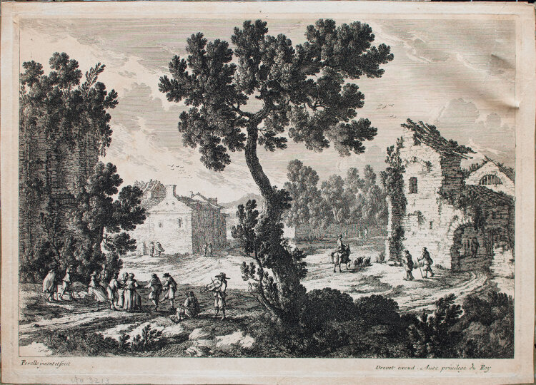 Gabriel Perelle - Landschaft mit Ruine und Tanzenden - 1623-1677 - Radierung