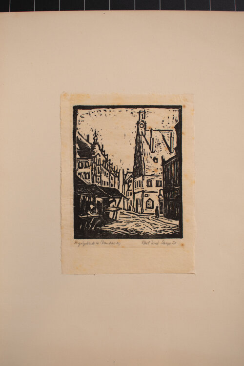 Karl Ernst Lange - Altstadt mit Marktplatz - 1921 - Holzschnitt