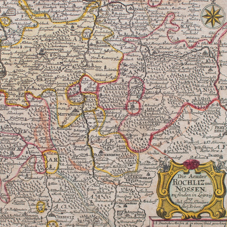 Johann Georg Schreiber - Die Aemter Rochlitz und Nossen - undatiert - Kupferstich in altem Kolorit