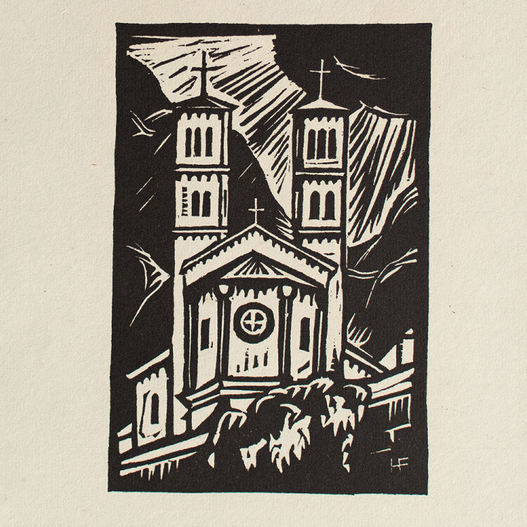 Hanna Forster - Kirche mit Chor und Westtürmen -...