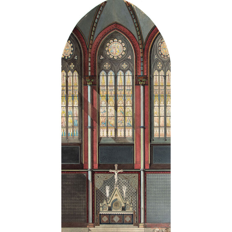 Paul Heinrich Müßigbrodt - Architektonischer Entwurf eines Kirchenchores - 1887 - Aquarell, Gouache, Feder und Goldhöhung