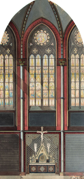 Paul Heinrich Müßigbrodt - Architektonischer Entwurf eines Kirchenchores - 1887 - Aquarell, Gouache, Feder und Goldhöhung