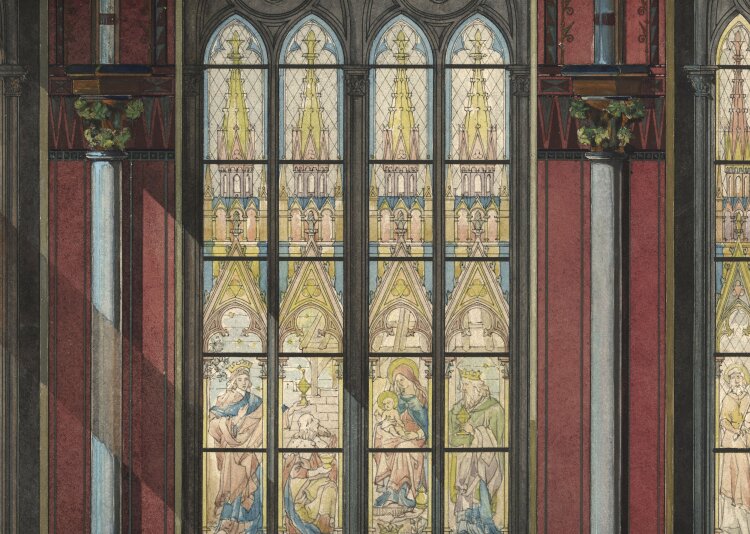 Paul Heinrich Müßigbrodt - Architektonischer Entwurf eines Kirchenchores - 1887 - Aquarell, Gouache, Feder und Goldhöhung