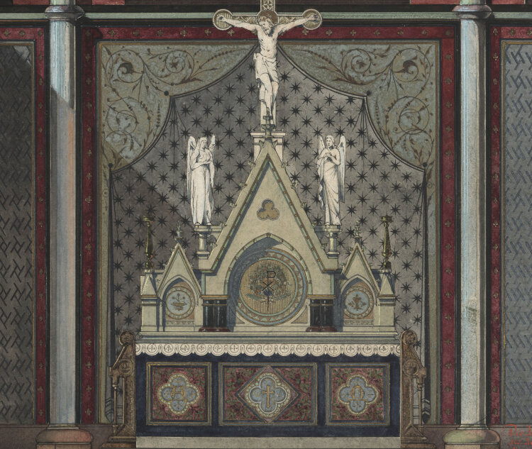 Paul Heinrich Müßigbrodt - Architektonischer Entwurf eines Kirchenchores - 1887 - Aquarell, Gouache, Feder und Goldhöhung