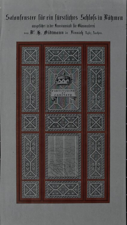 Glasmalerei Dr. H. Oidtmann - Referenz-/ Werbebogen Glasmalerei Heinrich Oidtmann - um 1880 - Lithografie
