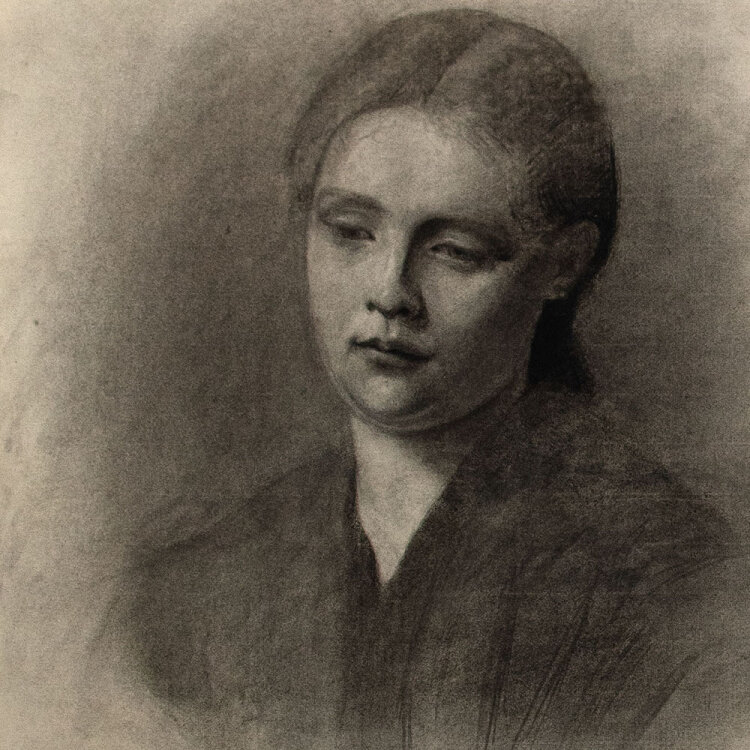 Margarete Fockin - Porträt einer jungen Frau - um 1888 - Kohlestiftzeichnung