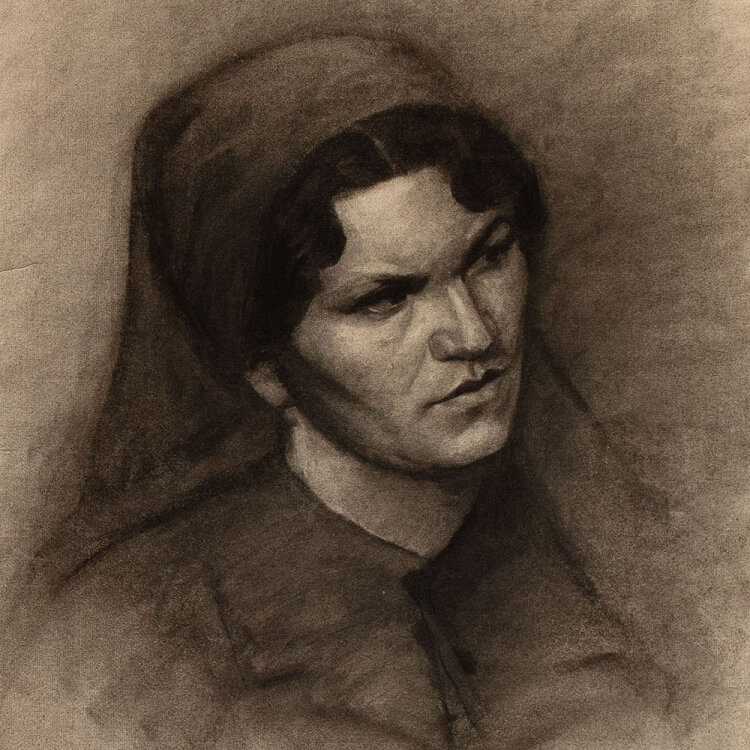 Margarete Fockin - Porträt einer Bäuerin - um 1888 - Kohlestiftzeichnung