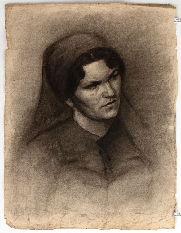 Margarete Fockin - Porträt einer Bäuerin - um 1888 - Kohlestiftzeichnung