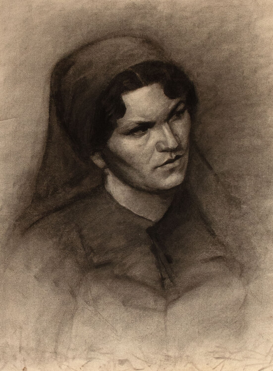 Margarete Fockin - Porträt einer Bäuerin - um 1888 - Kohlestiftzeichnung
