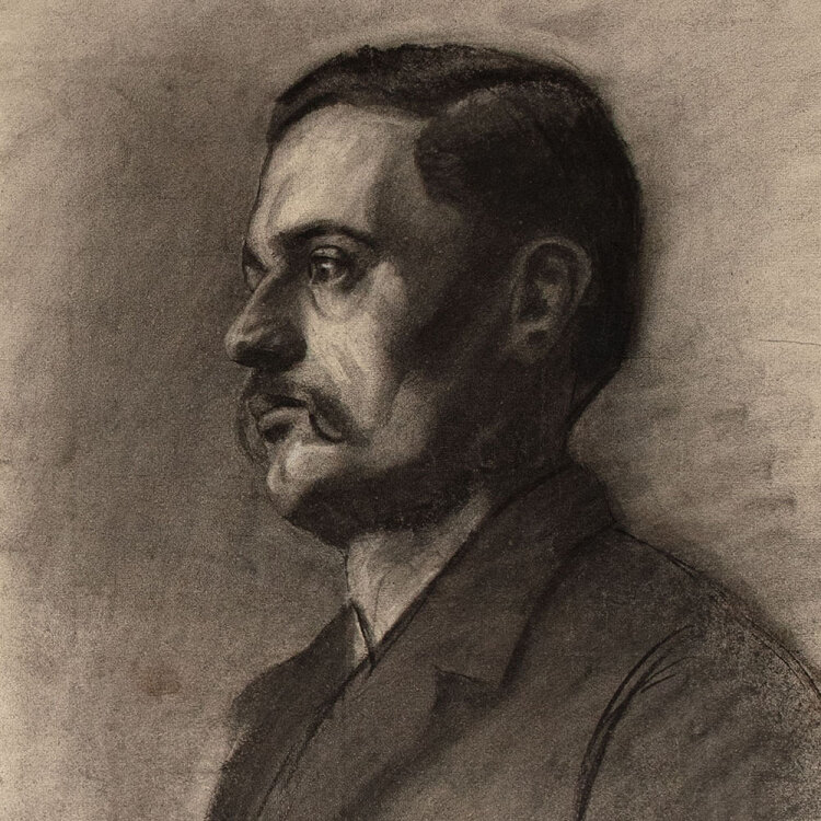 Margarete Fockin - Porträt eines Mannes - um 1888 - Kohlestiftzeichnung mit Weißhöhung