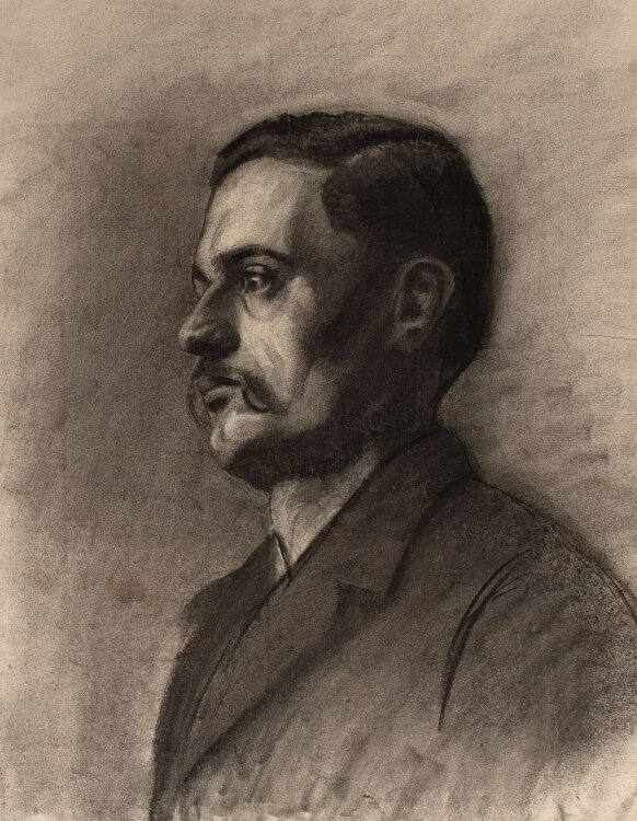 Margarete Fockin - Porträt eines Mannes - um 1888 - Kohlestiftzeichnung mit Weißhöhung