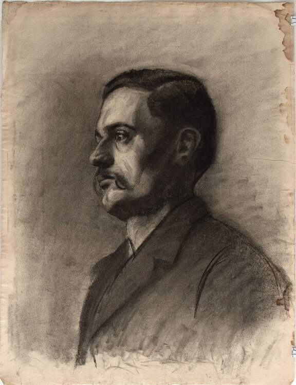 Margarete Fockin - Porträt eines Mannes - um 1888 - Kohlestiftzeichnung mit Weißhöhung