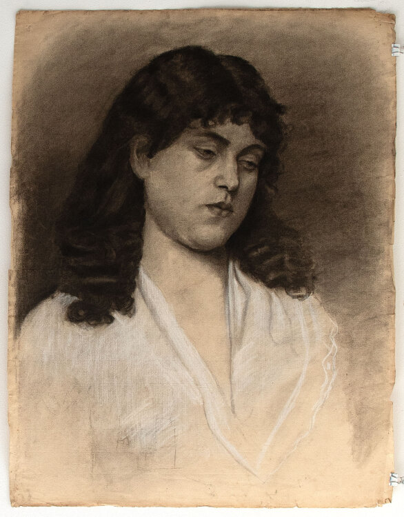 Margarete Fockin - Porträt einer Frau - um 1888 - Kohlestiftzeichnung mit Weißhöhung