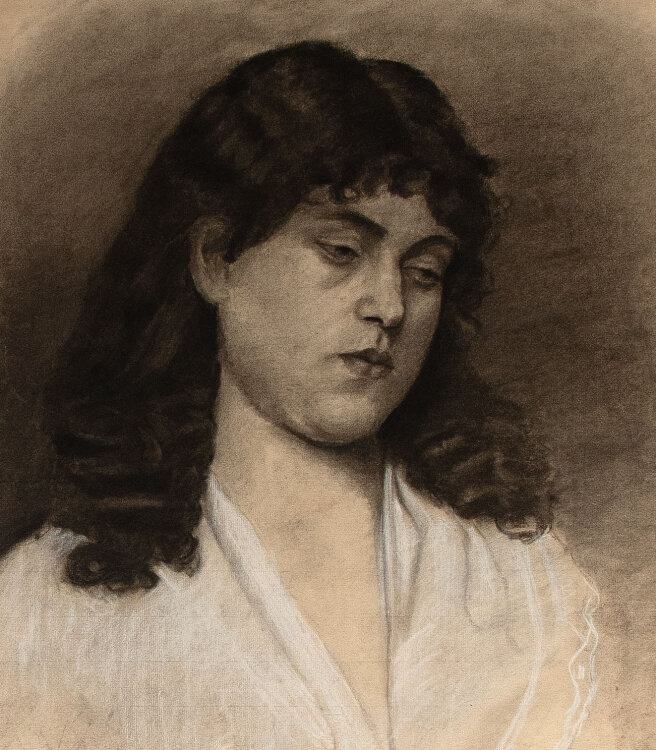 Margarete Fockin - Porträt einer Frau - um 1888 - Kohlestiftzeichnung mit Weißhöhung