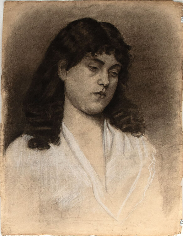 Margarete Fockin - Porträt einer Frau - um 1888 - Kohlestiftzeichnung mit Weißhöhung