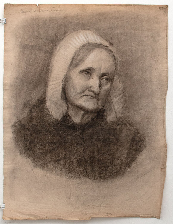 Margarete Fockin - Porträt einer Alten - um 1888 - Kohlestiftzeichnung mit Weißhöhung
