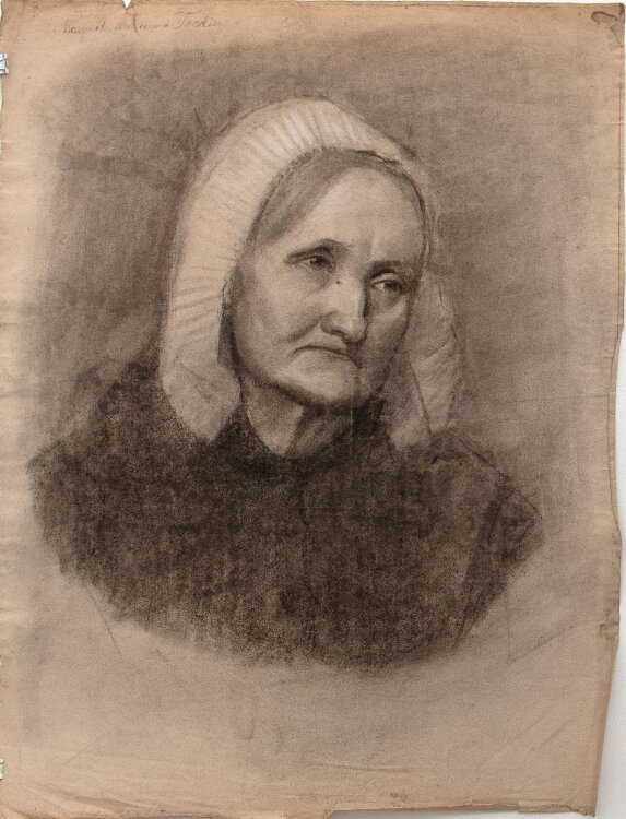Margarete Fockin - Porträt einer Alten - um 1888 - Kohlestiftzeichnung mit Weißhöhung