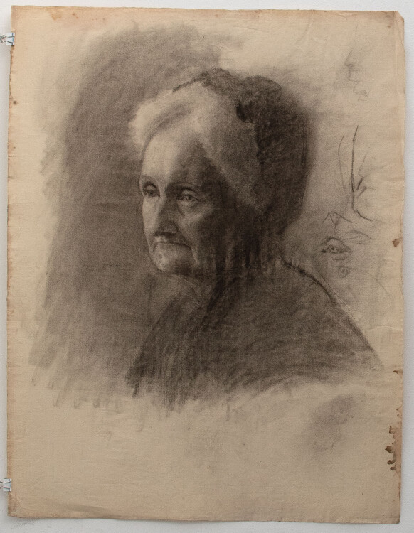 Margarete Fockin - Porträt einer Alten - um 1888 - Kohlestiftzeichnung