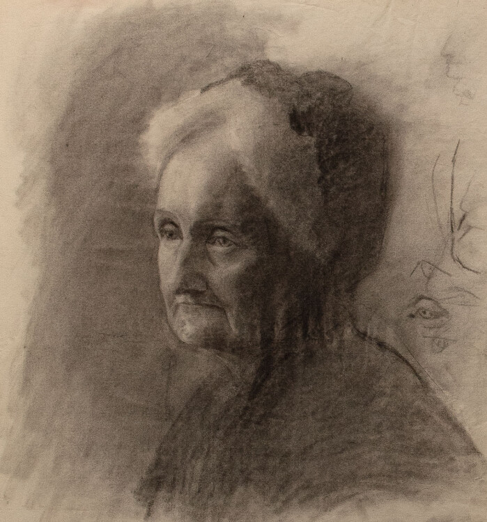 Margarete Fockin - Porträt einer Alten - um 1888 - Kohlestiftzeichnung