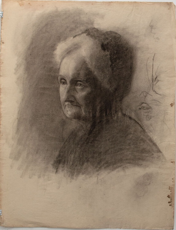 Margarete Fockin - Porträt einer Alten - um 1888 - Kohlestiftzeichnung