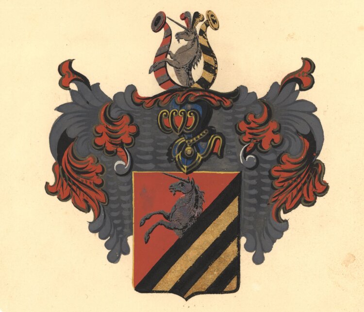 Unbekannt - Wappen der Familie Hesse - Ende 19. Jhd. - Feder, Aquarell, Gouache