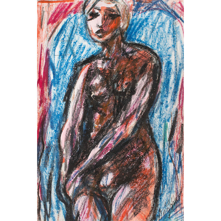 Arthur Degner - Zwei Frauenakte - 1920er bis 1940er Jahre - Wachsstiftzeichnung mit Gouache über Bleistift