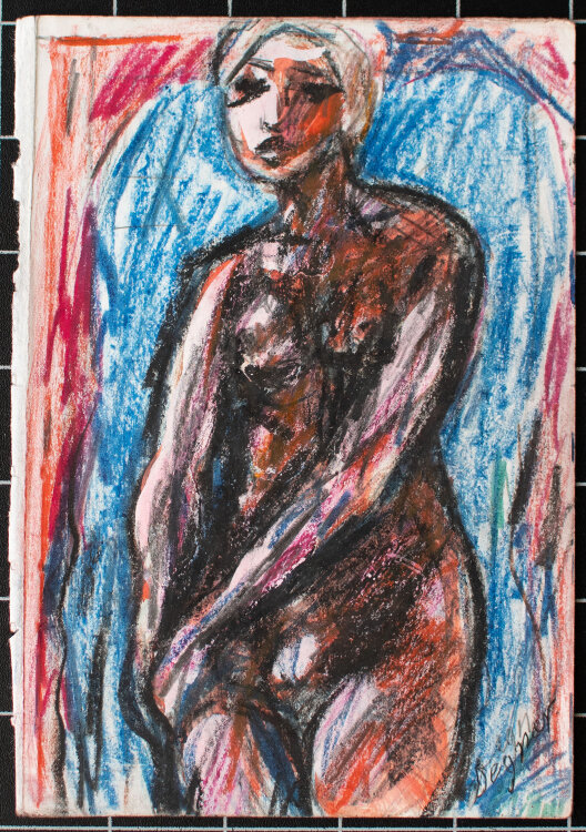 Arthur Degner - Zwei Frauenakte - 1920er bis 1940er Jahre - Wachsstiftzeichnung mit Gouache über Bleistift