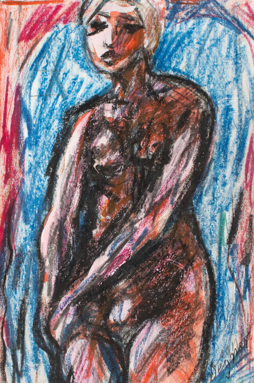Arthur Degner - Zwei Frauenakte - 1920er bis 1940er Jahre - Wachsstiftzeichnung mit Gouache über Bleistift