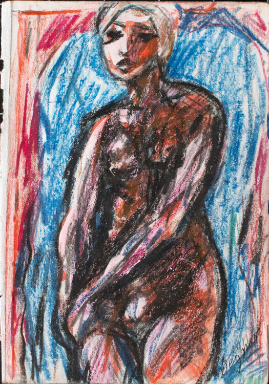 Arthur Degner - Zwei Frauenakte - 1920er bis 1940er Jahre - Wachsstiftzeichnung mit Gouache über Bleistift