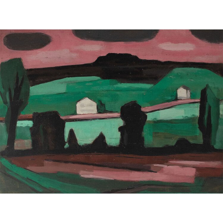 Hellmuth Müller-Leutert - Landschaft in Schwarz, Gün, Rosa - Ca. 1958 - Ölmalerei