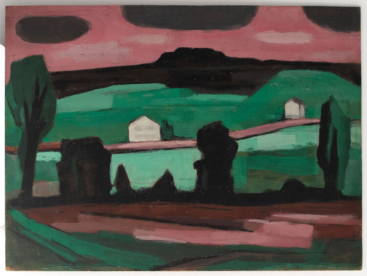 Hellmuth Müller-Leutert - Landschaft in Schwarz, Gün, Rosa - Ca. 1958 - Ölmalerei