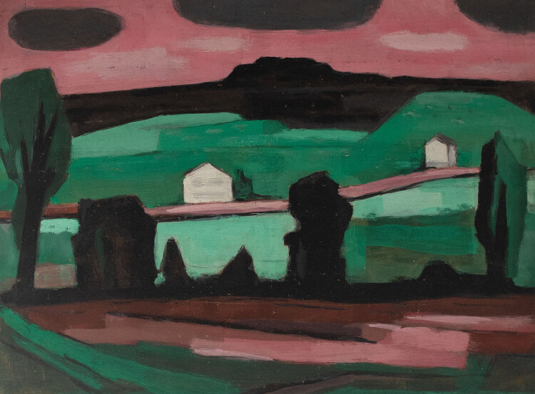 Hellmuth Müller-Leutert - Landschaft in Schwarz, Gün, Rosa - Ca. 1958 - Ölmalerei