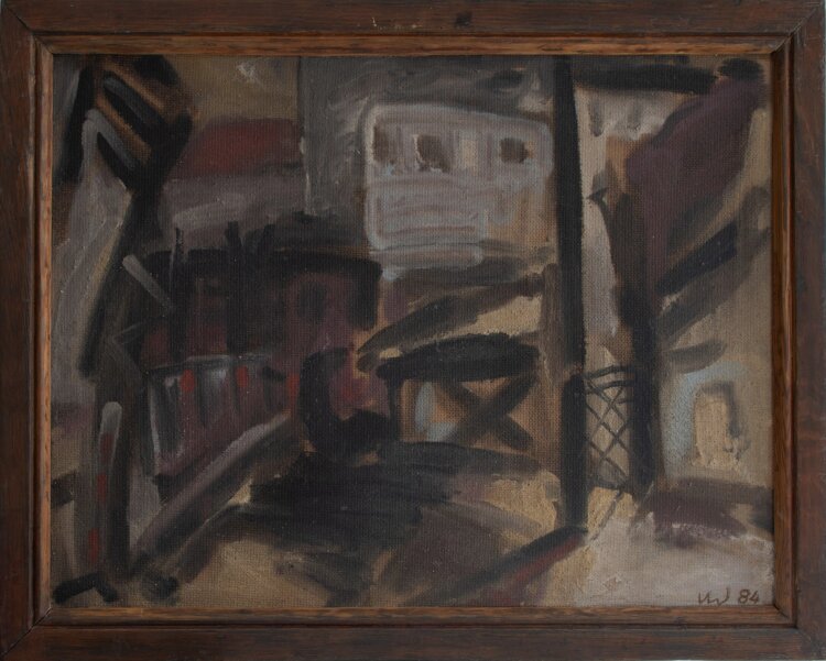Veronika Wagner - Baustelle Thälmannpark I - 1984 - Öl auf Hartfaserplatte