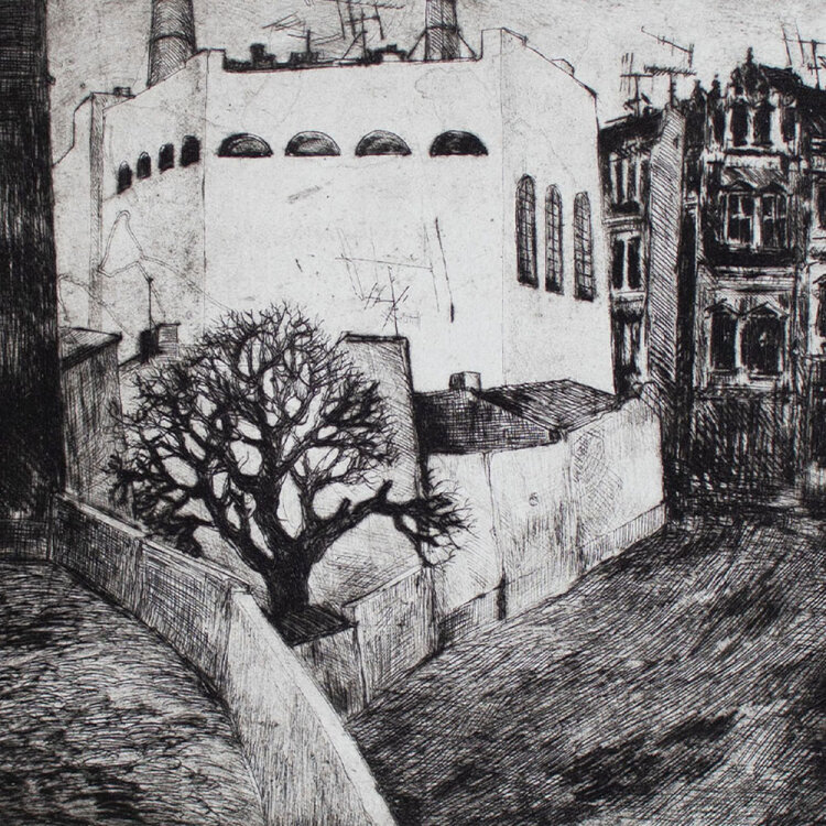 Lutz Voigtmann - Stadtlandschaft mit Baum - undatiert - Radierung