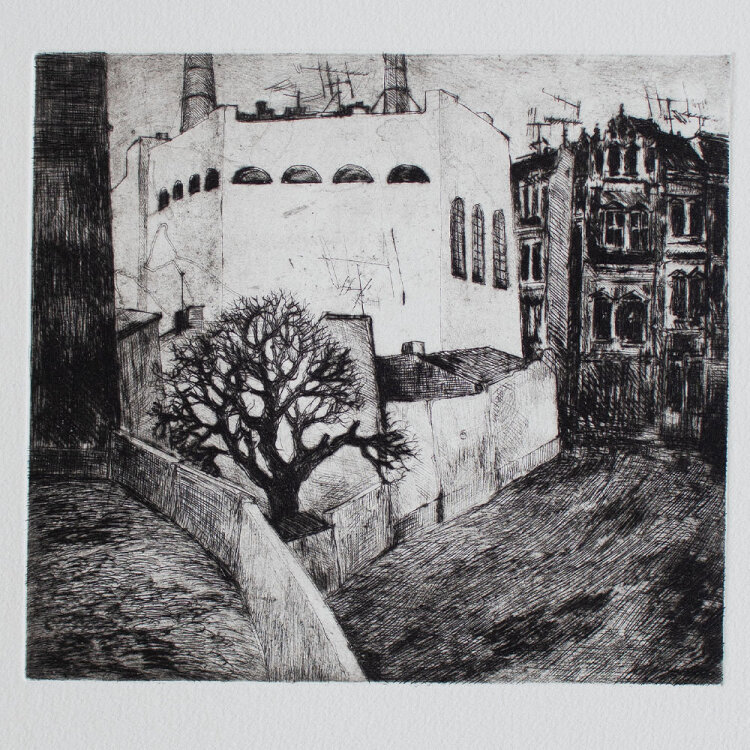 Lutz Voigtmann - Stadtlandschaft mit Baum - undatiert - Radierung