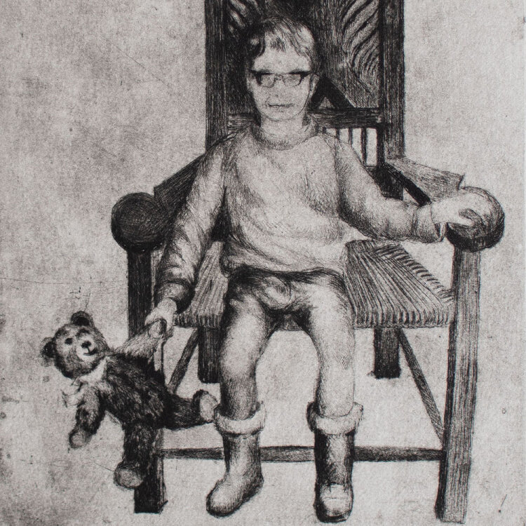 Lutz Voigtmann - Junge mit Teddy - undatiert - Radierung