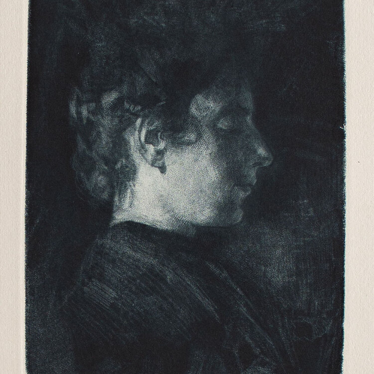 Hans Neumann jr. - Portraitstudie - 1903 - Radierung mit Roulette und Aquatinta in Dunkelblau