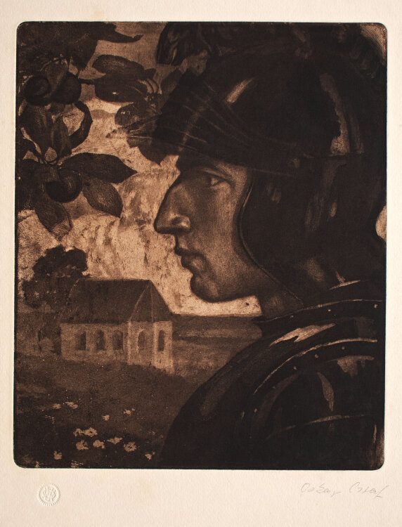 Oskar Graf - Auf der Wacht - 1903 - Radierung mit Aquatinta in Rotbraun